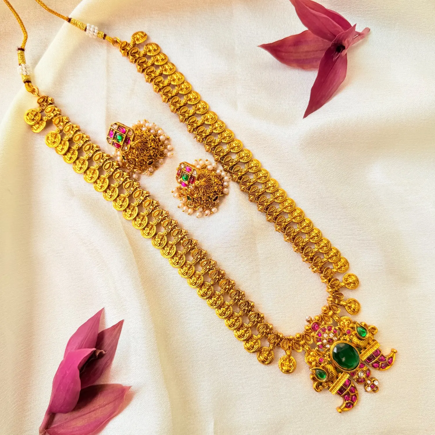 Traditional Antique Gold Plated Long Haram Necklace Set