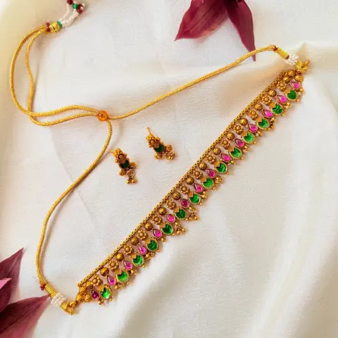 Ruby & Emerald Kemp Stone Choker Necklace Set
