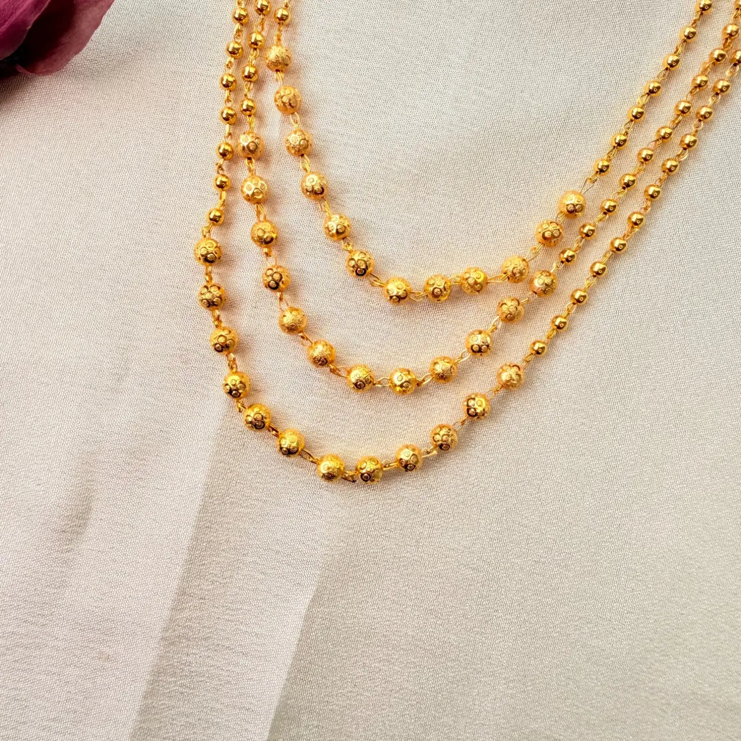 Traditional Multi-Layered Beaded Gold Long Chain Necklace