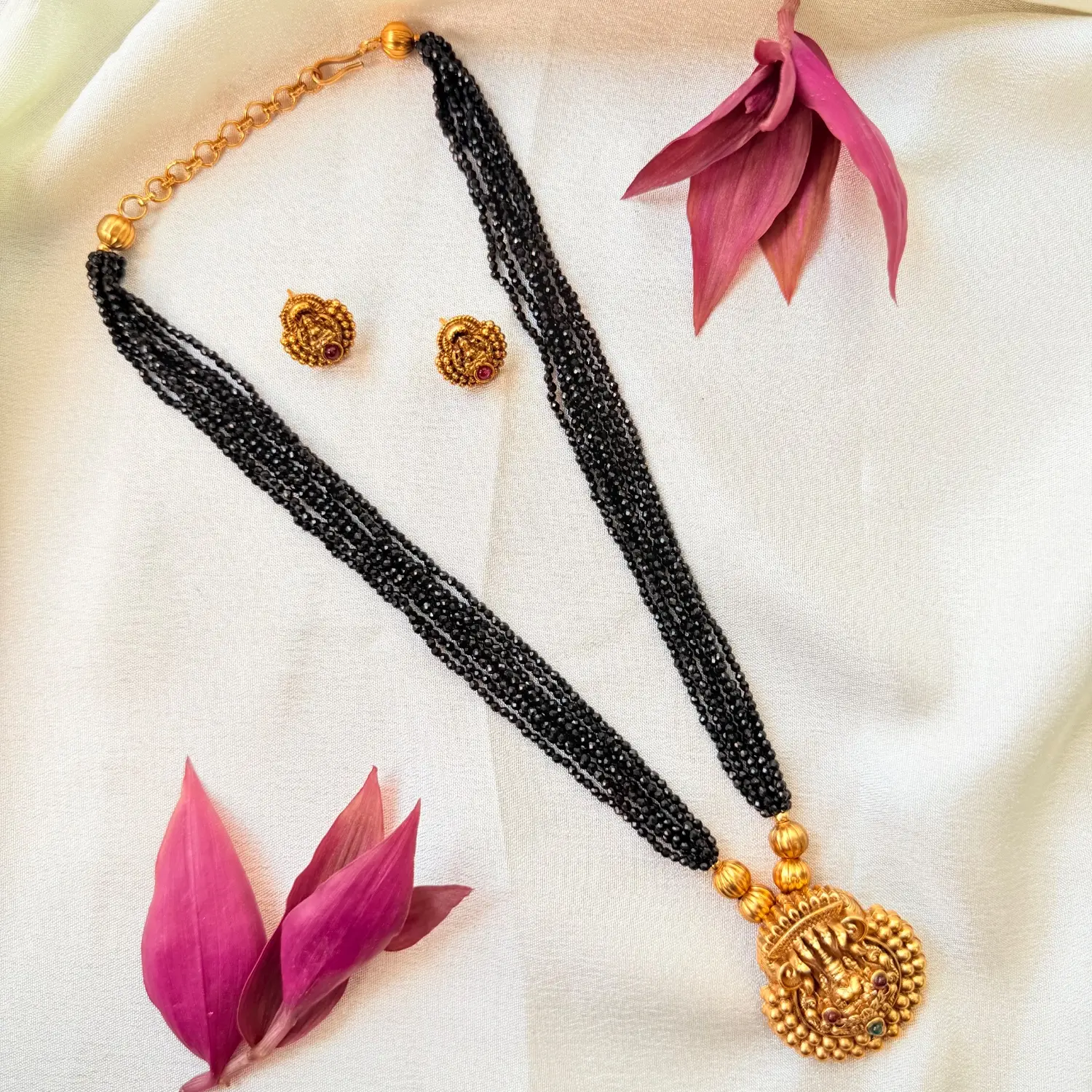 Black Bead Multi-Strand Long Haram Necklace Set SJMH039