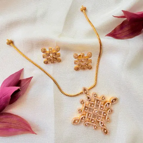 Contemporary Geometric CZ Stone Pendant Necklace Set
