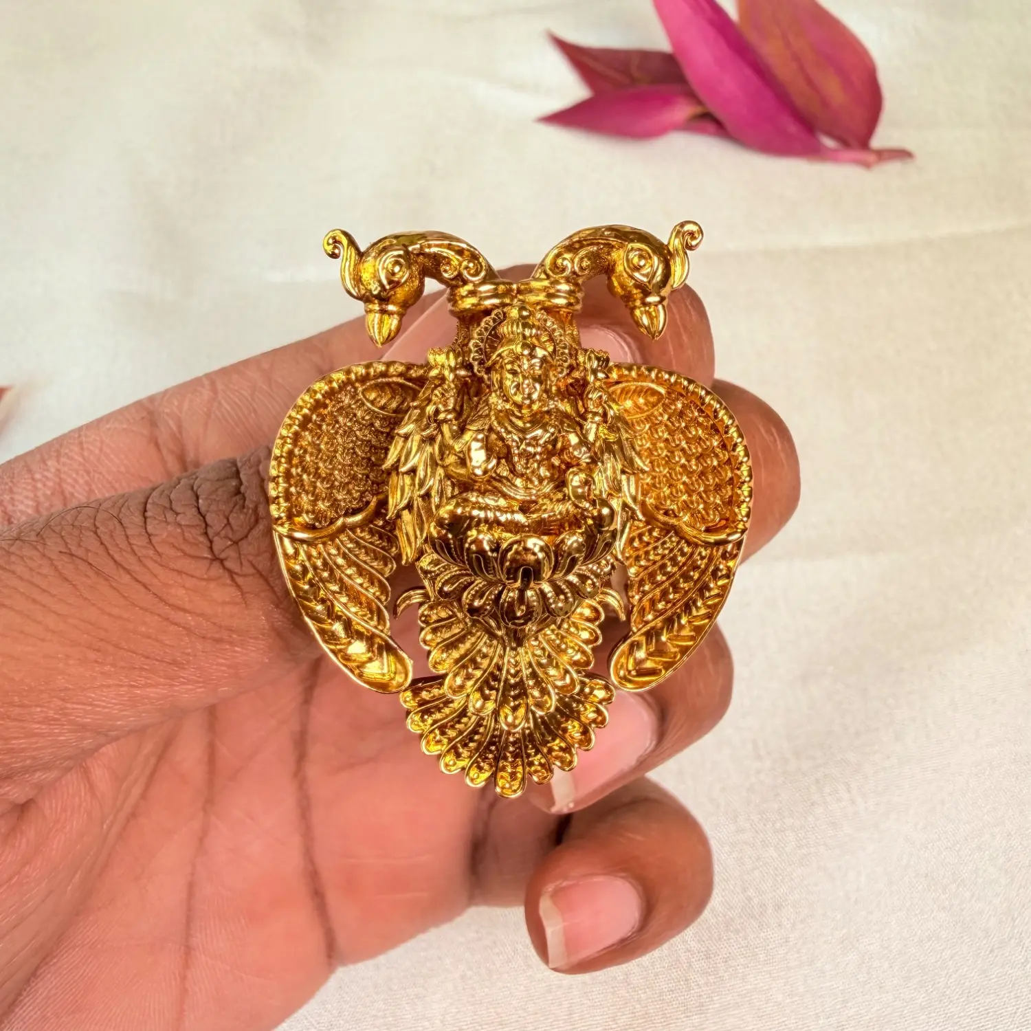 Goddess Lakshmi & Peacock Temple Grand Pendant