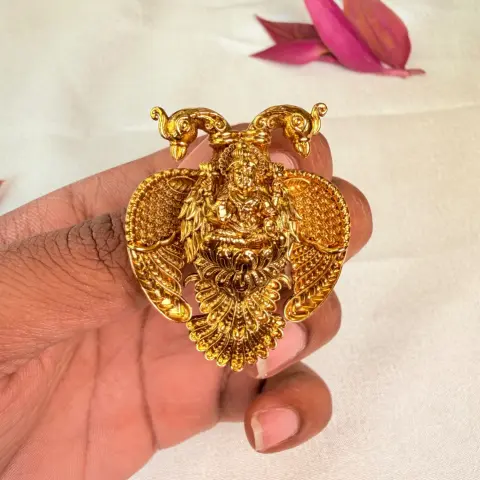 Goddess Lakshmi & Peacock Temple Grand Pendant