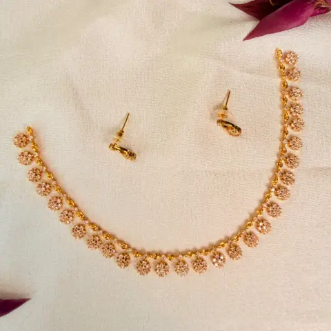 Dainty Floral CZ Stone Choker Necklace Set SJAD035