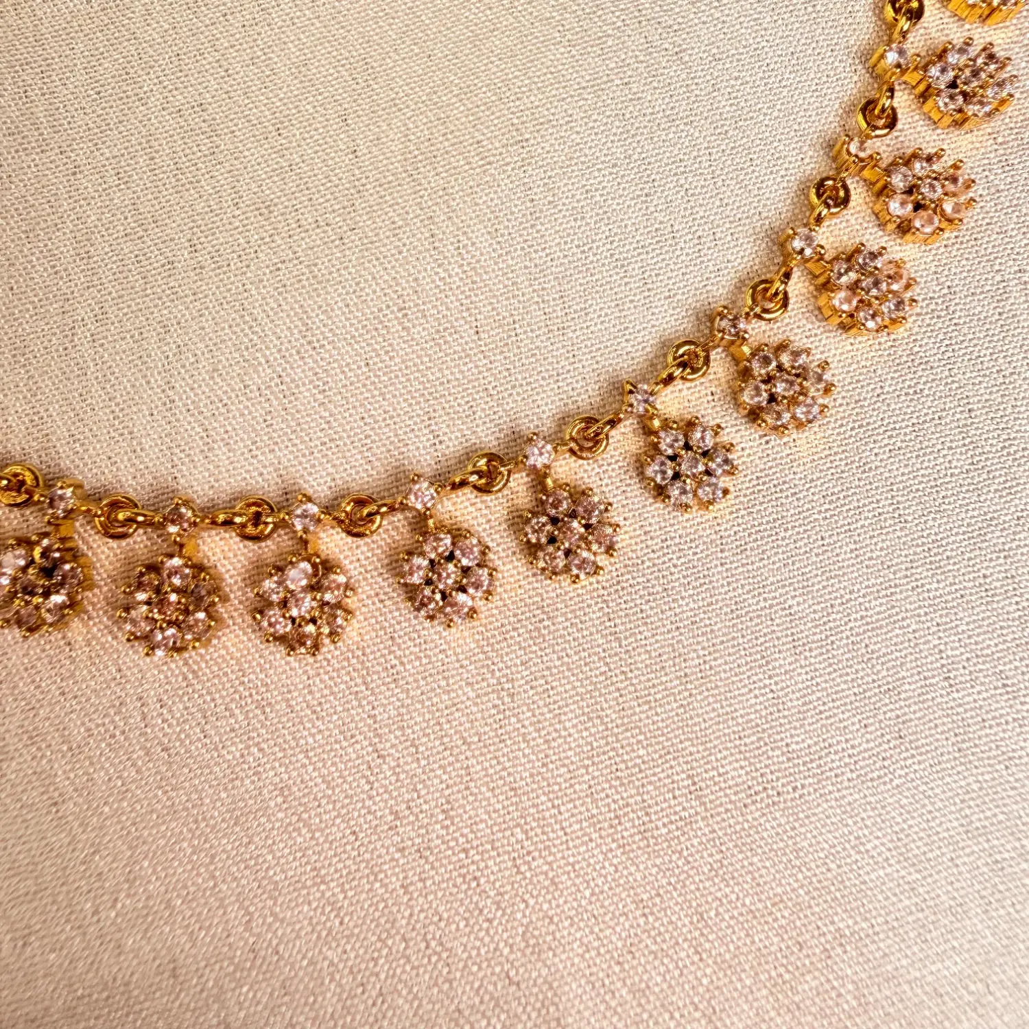 Dainty Floral CZ Stone Choker Necklace Set SJAD035