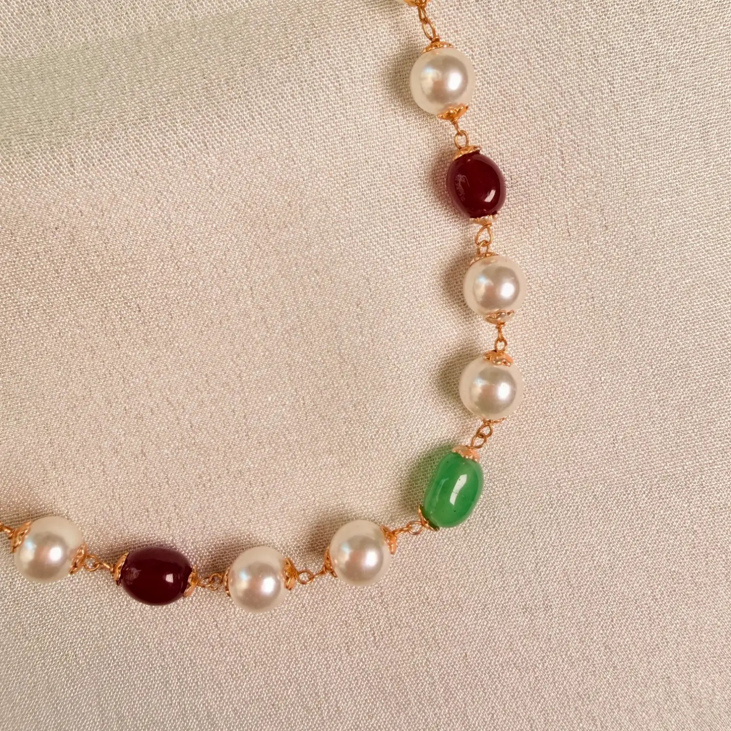 Pearl & Gemstone Beaded Long Chain Necklace SJMH031