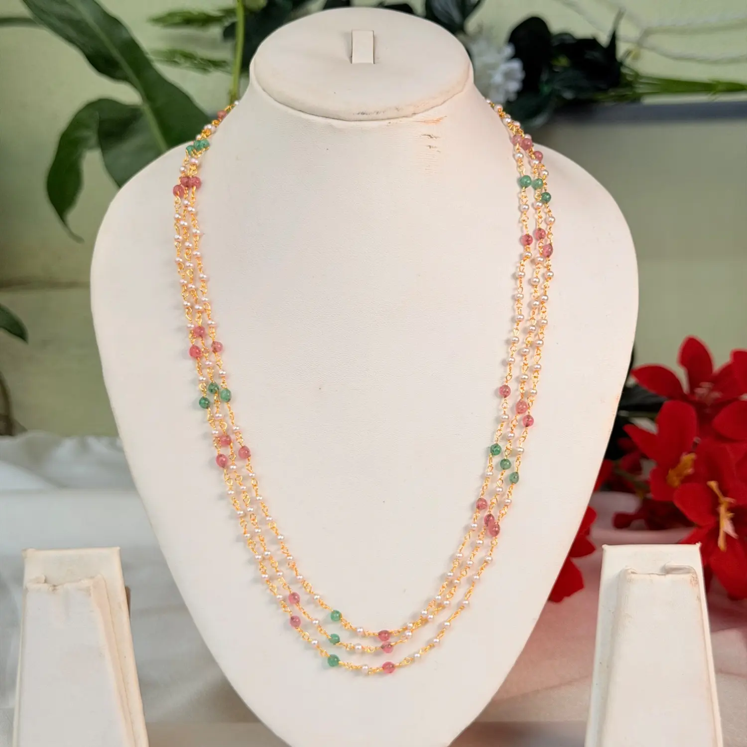Multi-Strand Gemstone and Pearl Beaded Long Haram SJMH032