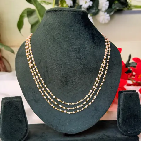 Triple-Layered Micro Pearl Beaded Chain Necklace SJMH033