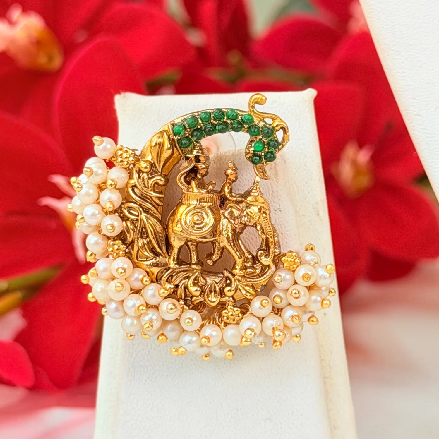 Peacock Motif Antique Temple Pendant Haram Set with Earrings SJMH036