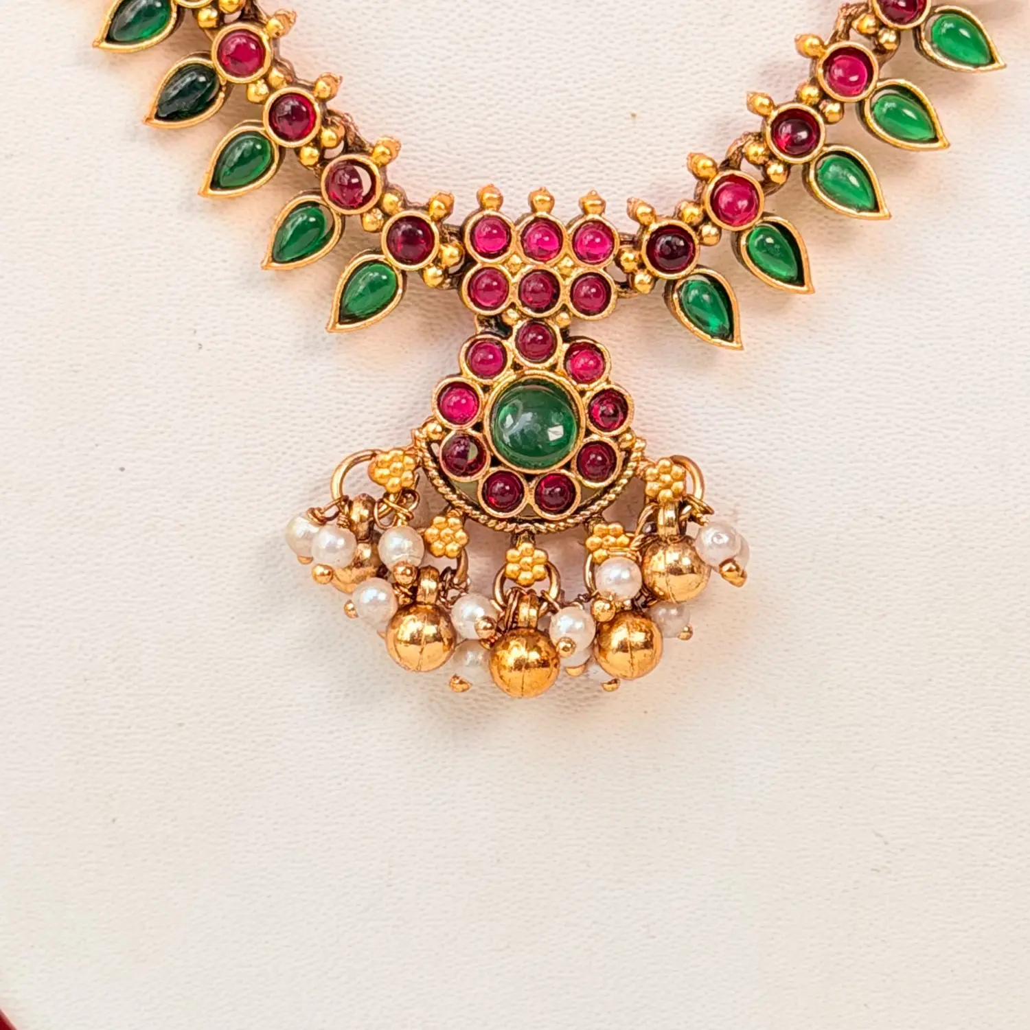 Ruby and Emerald Stone Beaded Long Necklace Set SJSN059