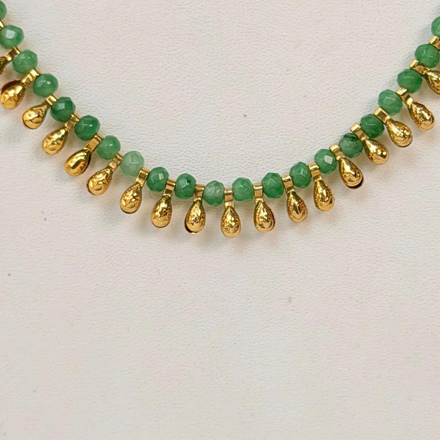 Green Beaded Drop Design Necklace Set with Studs SJSN057