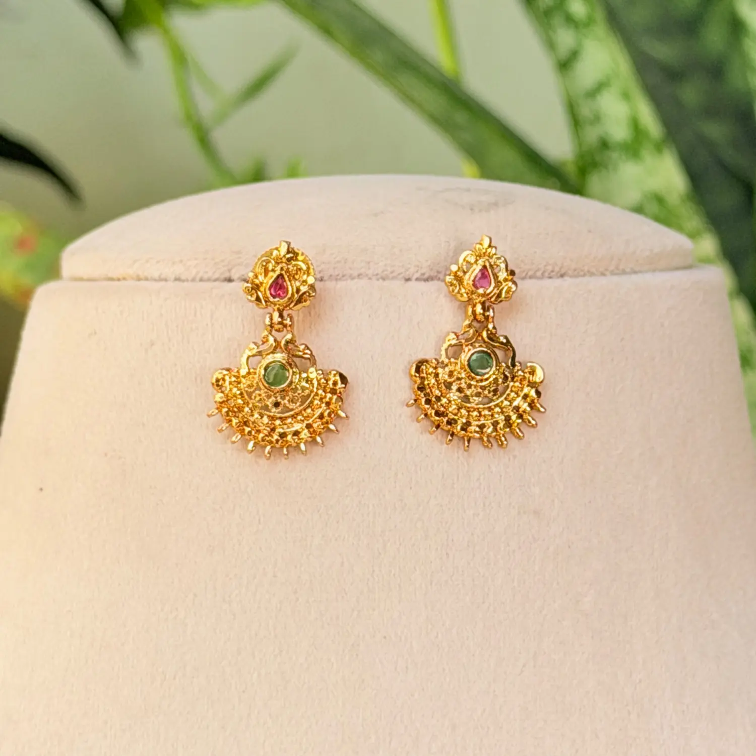 Multi-Strand Antique Temple Haram Set with Ornate Pendant and Studs