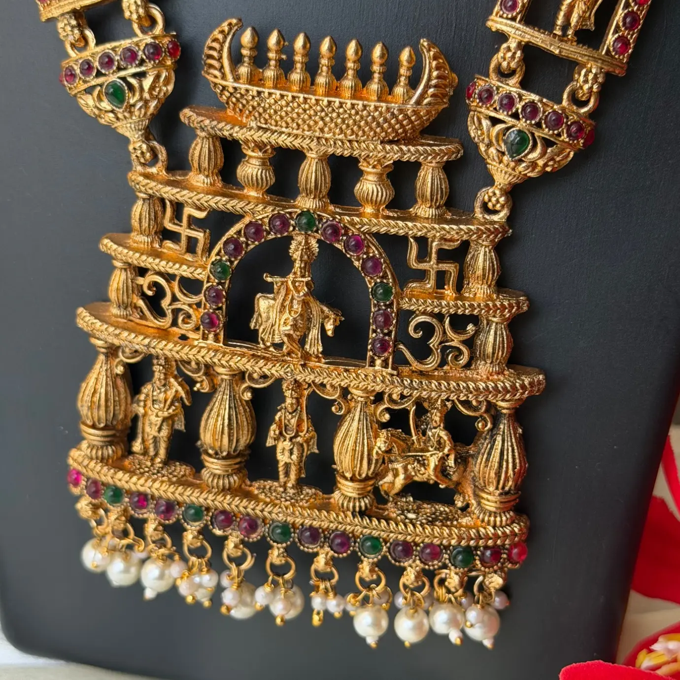 Royal Temple Nakshi Bridal Combo Set | Antique Gold Choker, Long Haram & Jhumkas SJC006