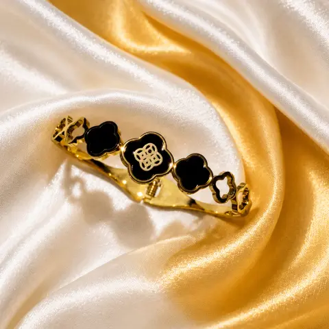 AT Black Enamel Clover Bangle