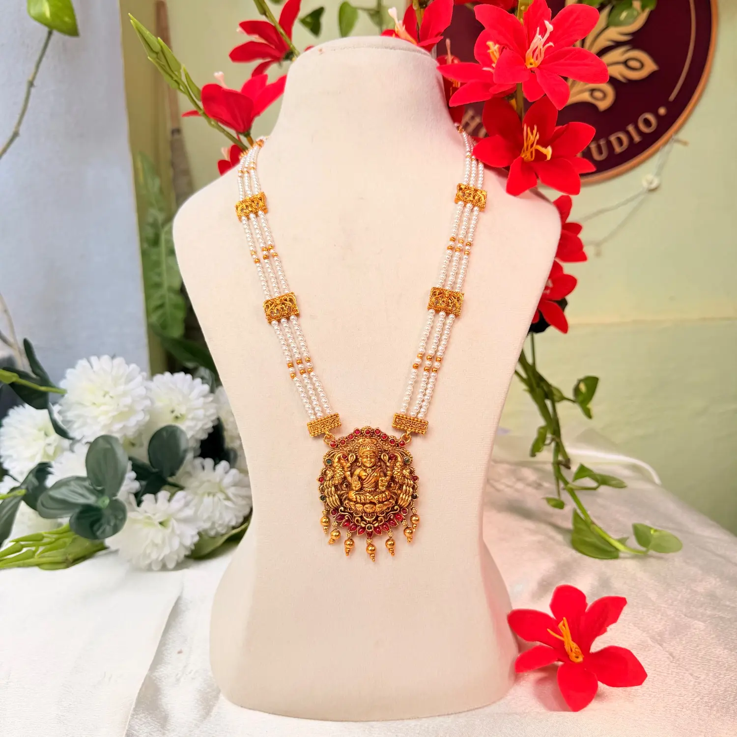 Royal Lakshmi Multi-Strand Pearl Long Haram Necklace SJLH020
