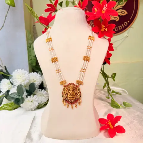 Royal Lakshmi Multi-Strand Pearl Long Haram Necklace SJLH020