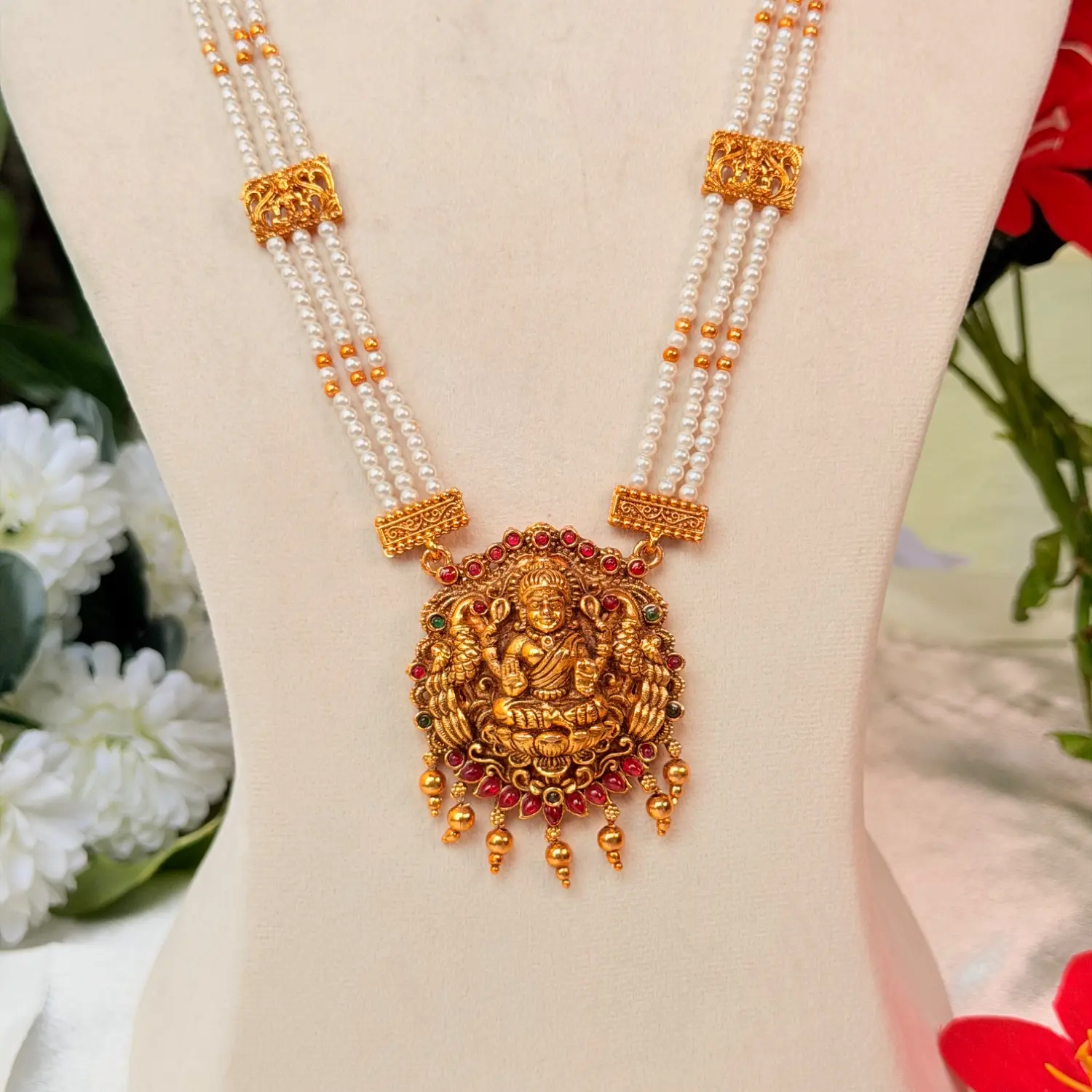 Royal Lakshmi Multi-Strand Pearl Long Haram Necklace SJLH020