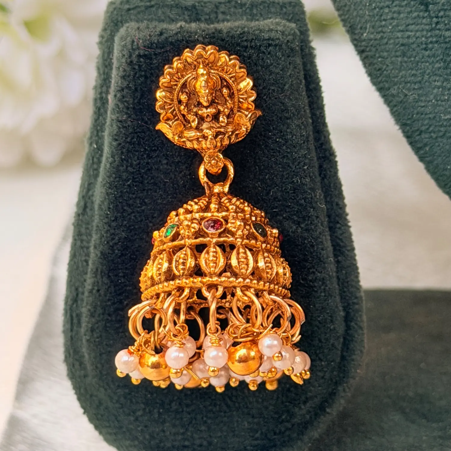 Peacock & Lakshmi Temple Antique Gold Necklace Set with Jhumkas SJPM026