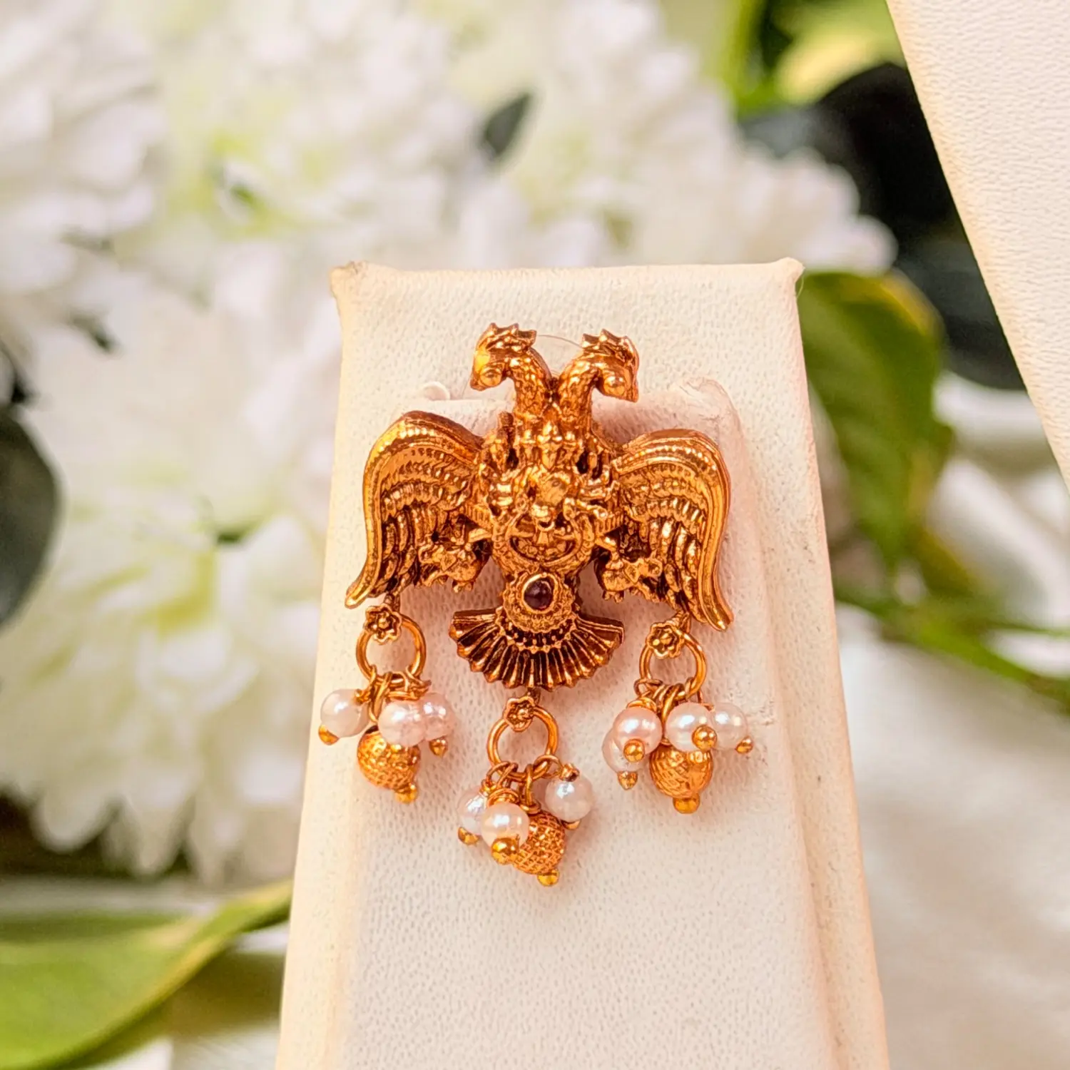 Double Peacock Temple Antique Gold Pendant Necklace Set with Earrings SJMH041