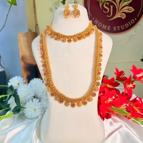 Shringara Traditional Ruby Floral Kasu Bridal Combo Set SJSB021