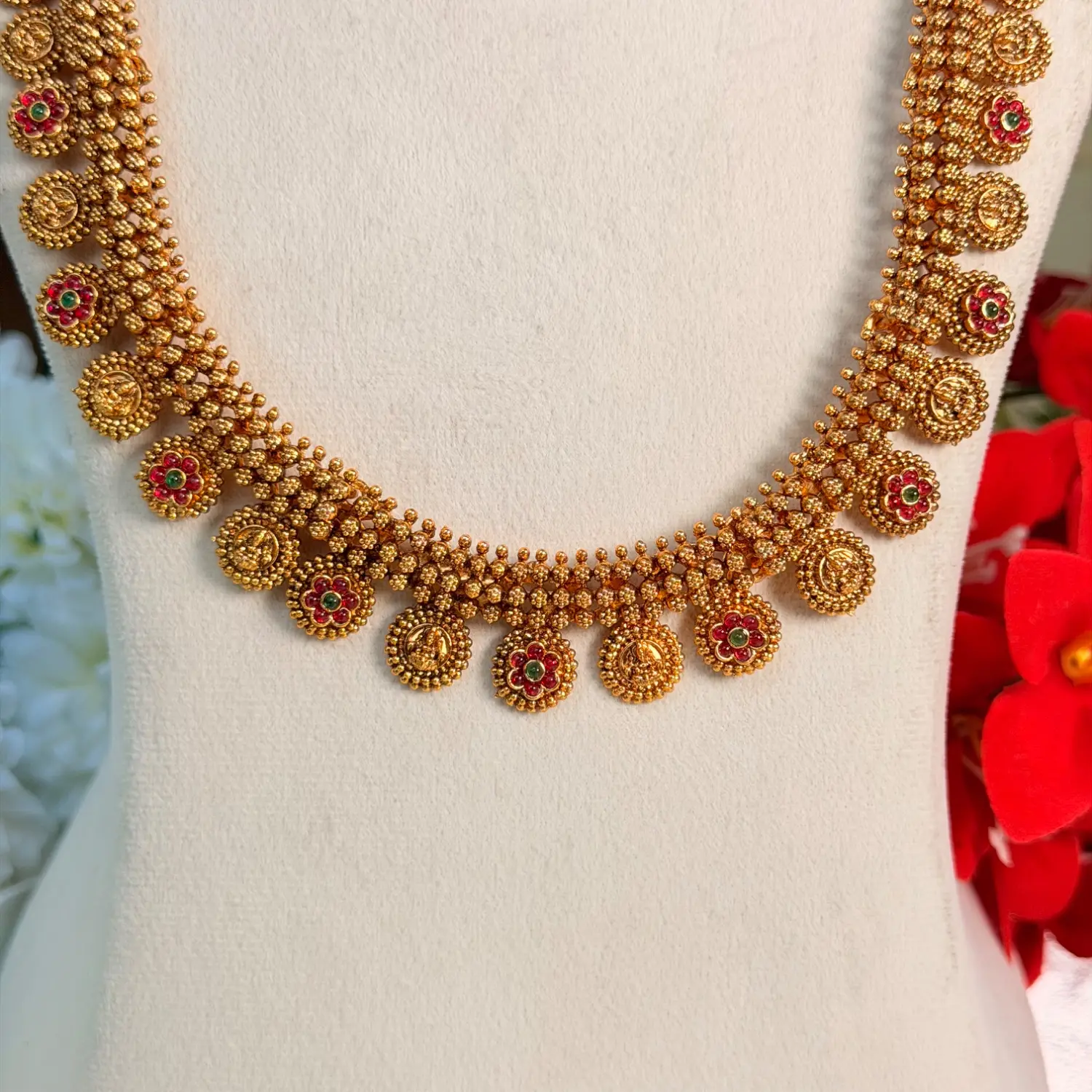 Shringara Traditional Ruby Floral Kasu Bridal Combo Set SJSB021