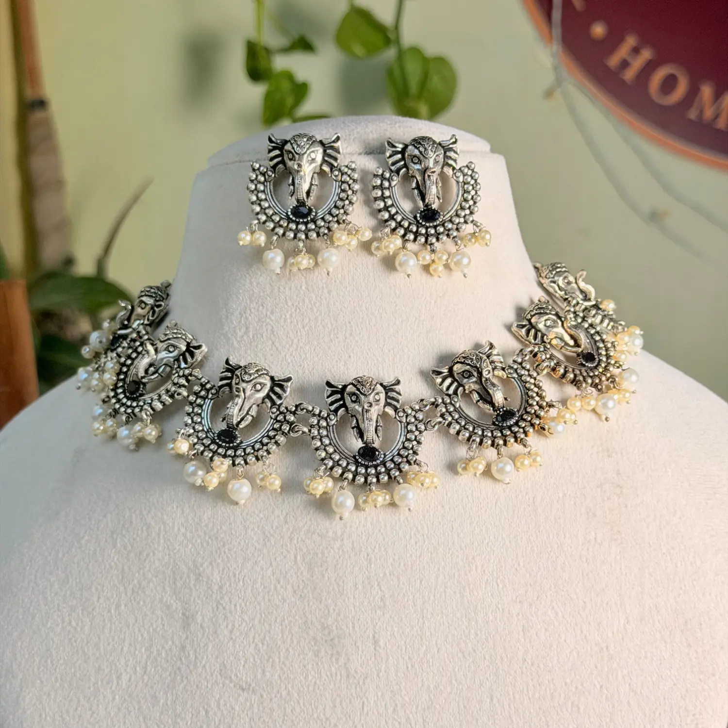 Oxidized Silver Ganesha Choker Set