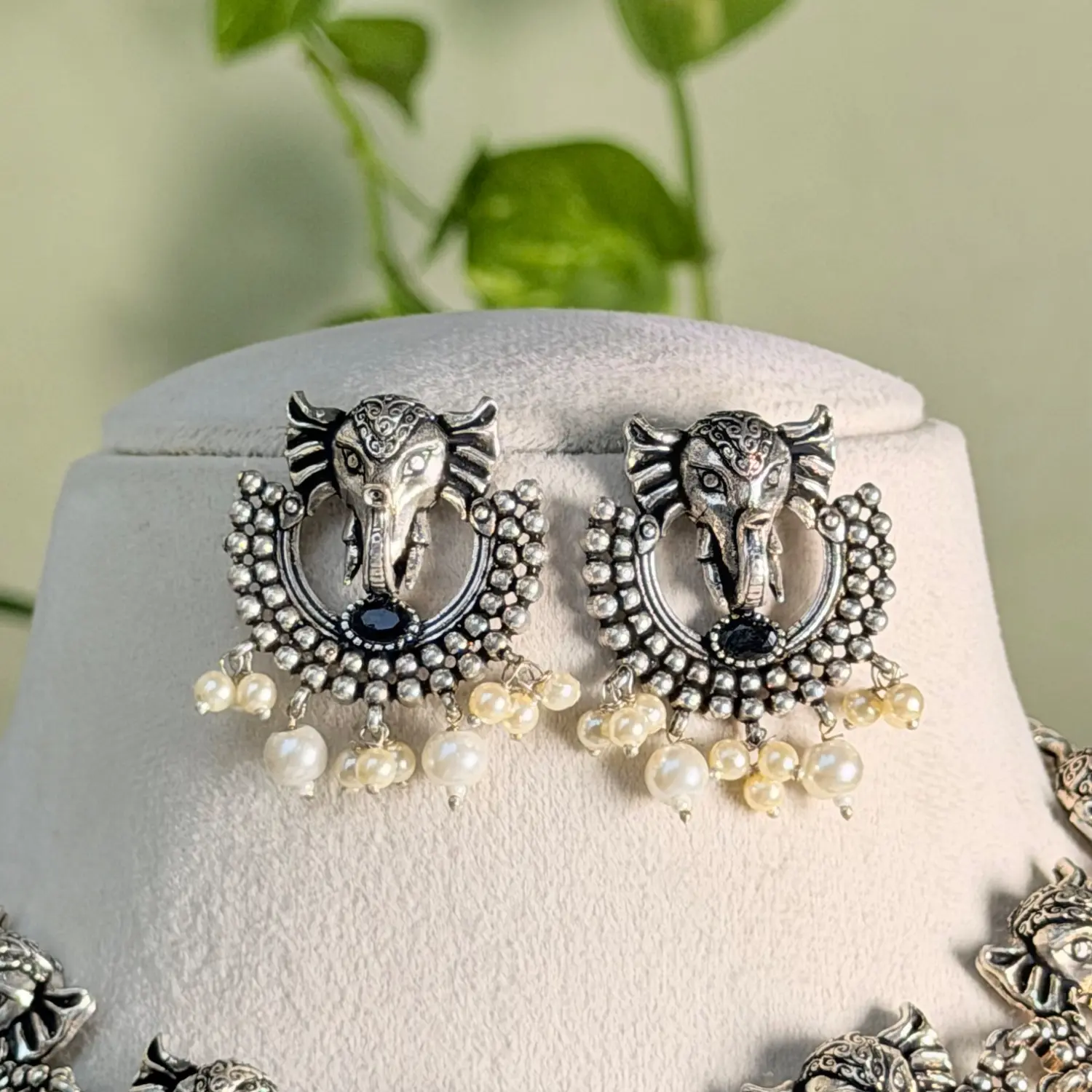 Oxidized Silver Ganesha Choker Set