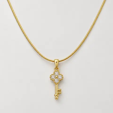316L Crystal Key Necklace | 5644
