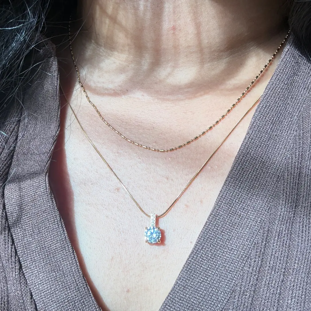 Celeste solitaire pendant double layer necklace