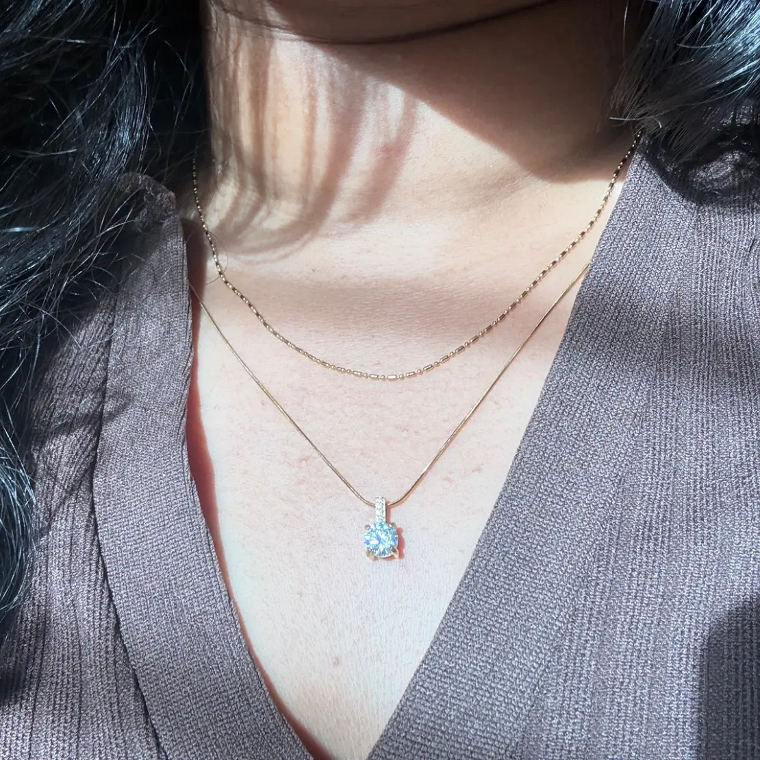 Celeste solitaire pendant double layer necklace