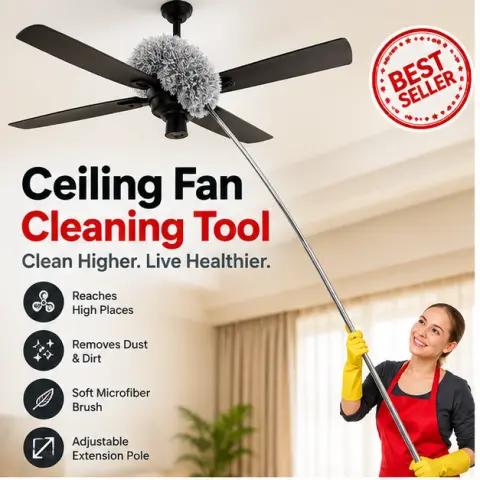 Microfiber Feather Duster Bendable & Extendable Fan Cleaning Duster with 100 inches Expandable Pole Handle Washable Duster for High Ceiling Fans, Window Blinds, Furniture (Grey)