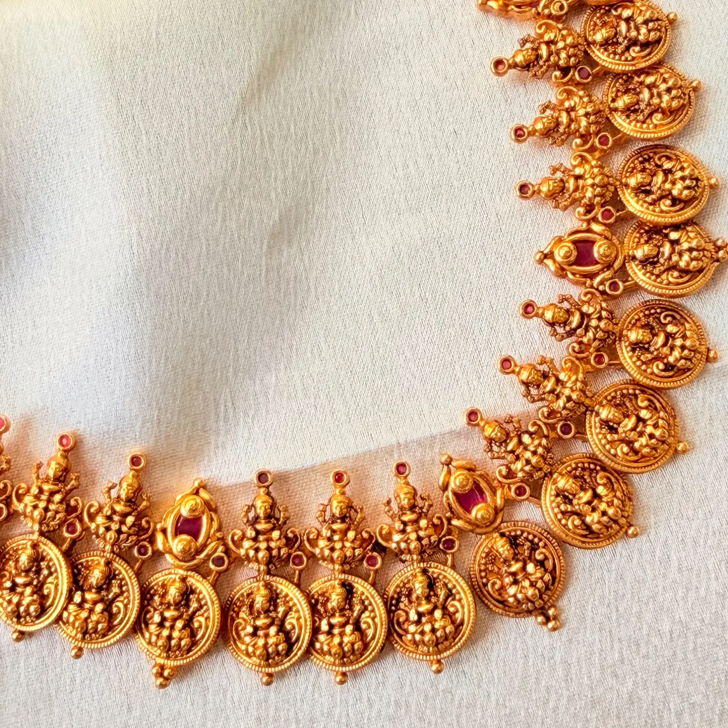 Traditional Lakshmi Coin Long Haaram Set with Matching Earrings SJPM027