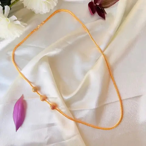 Elegant Gold-Plated Chain Necklace with Three Stone-Studded Spheres 26 inch