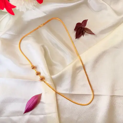 Elegant 26 Inches Gold-Plated Chain Necklace with Three Stone-Studded Spheres