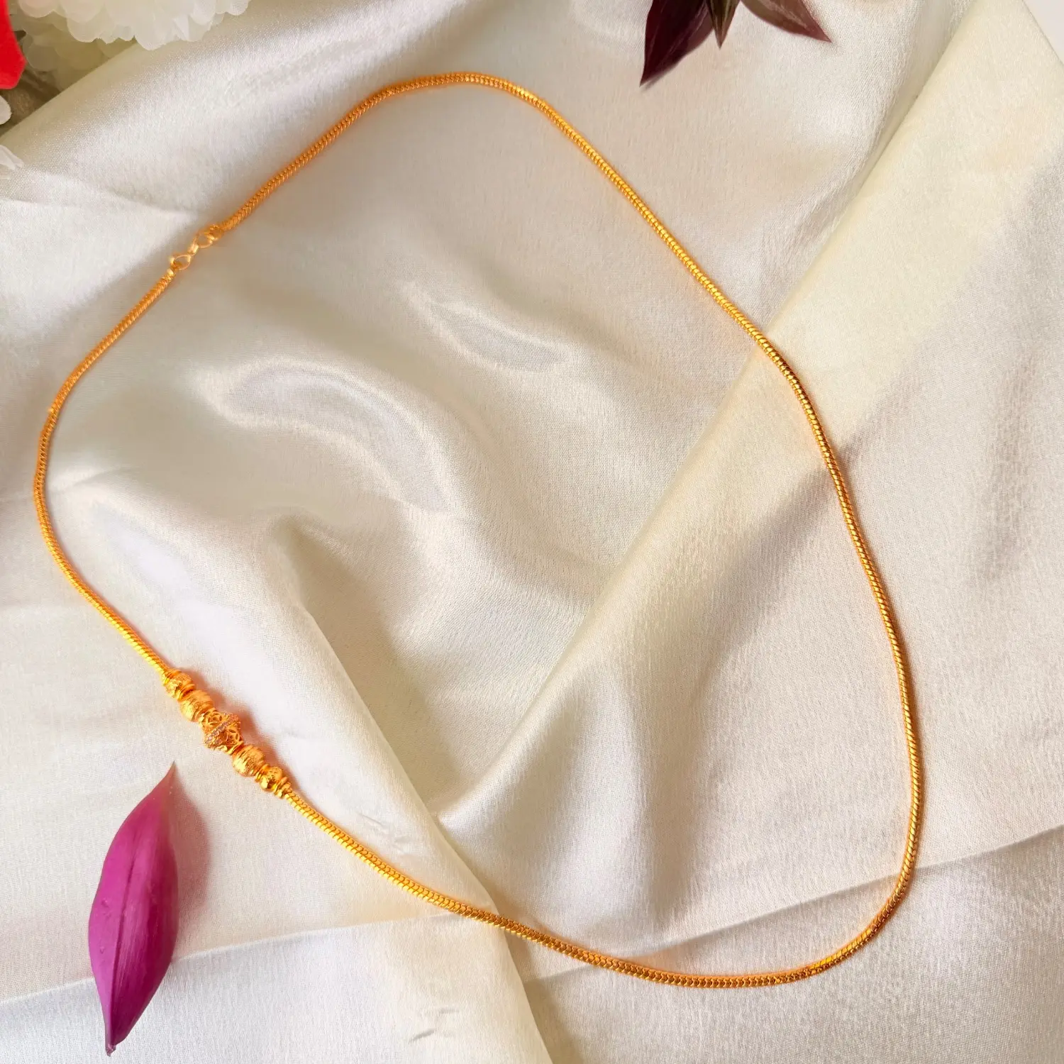 Elegant 26 Inches Gold-Plated Chain Necklace with Traditional Centered Beads