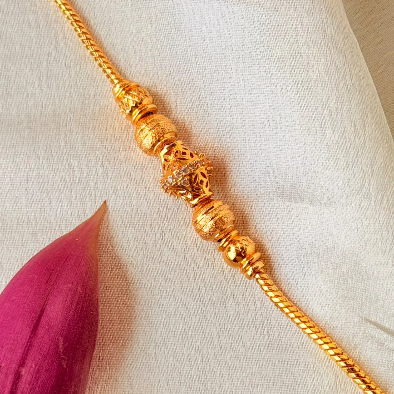 Elegant 26 Inches Gold-Plated Chain Necklace with Traditional Centered Beads