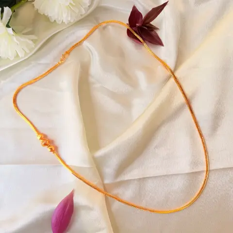 Elegant 26 Inches Gold-Plated Chain Necklace with Traditional Centered Beads