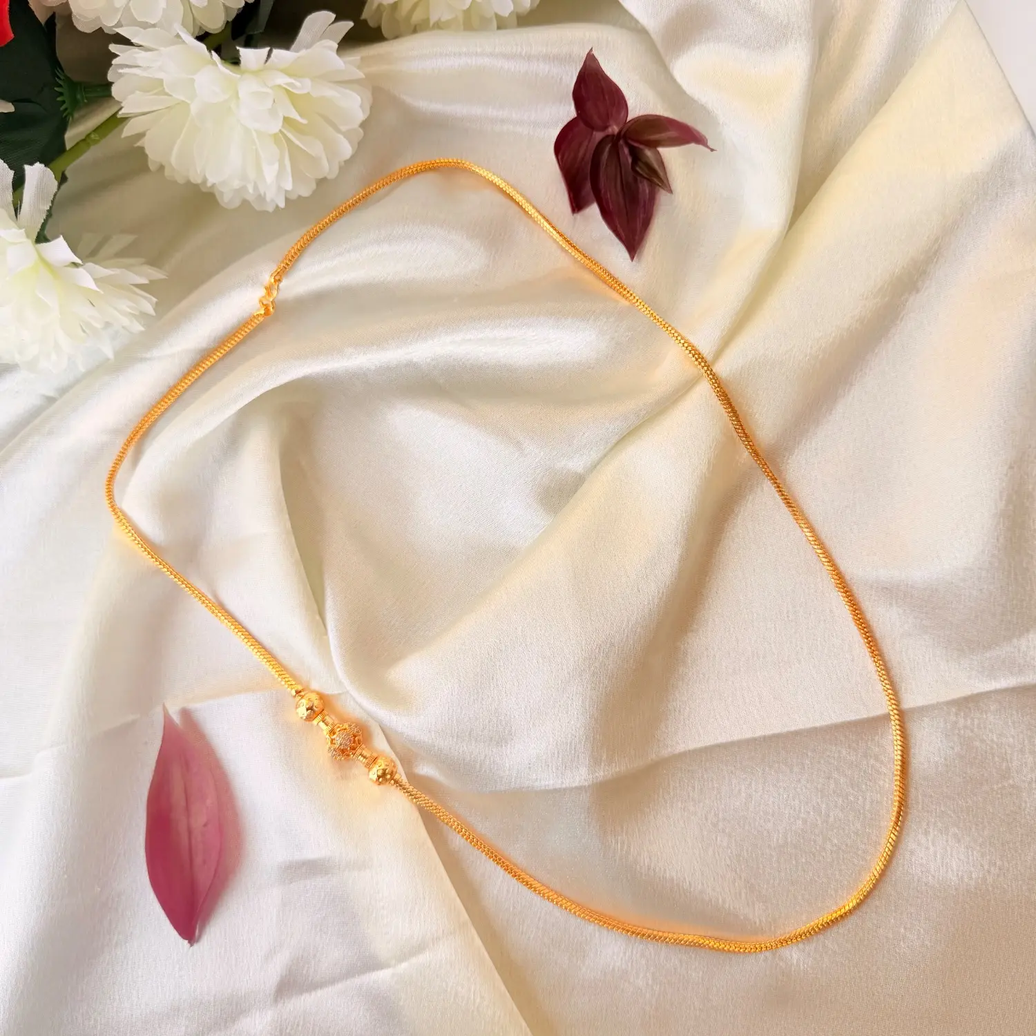 Elegant 26 Inches Gold-Plated Chain Necklace with Three Graduated Spherical Charms