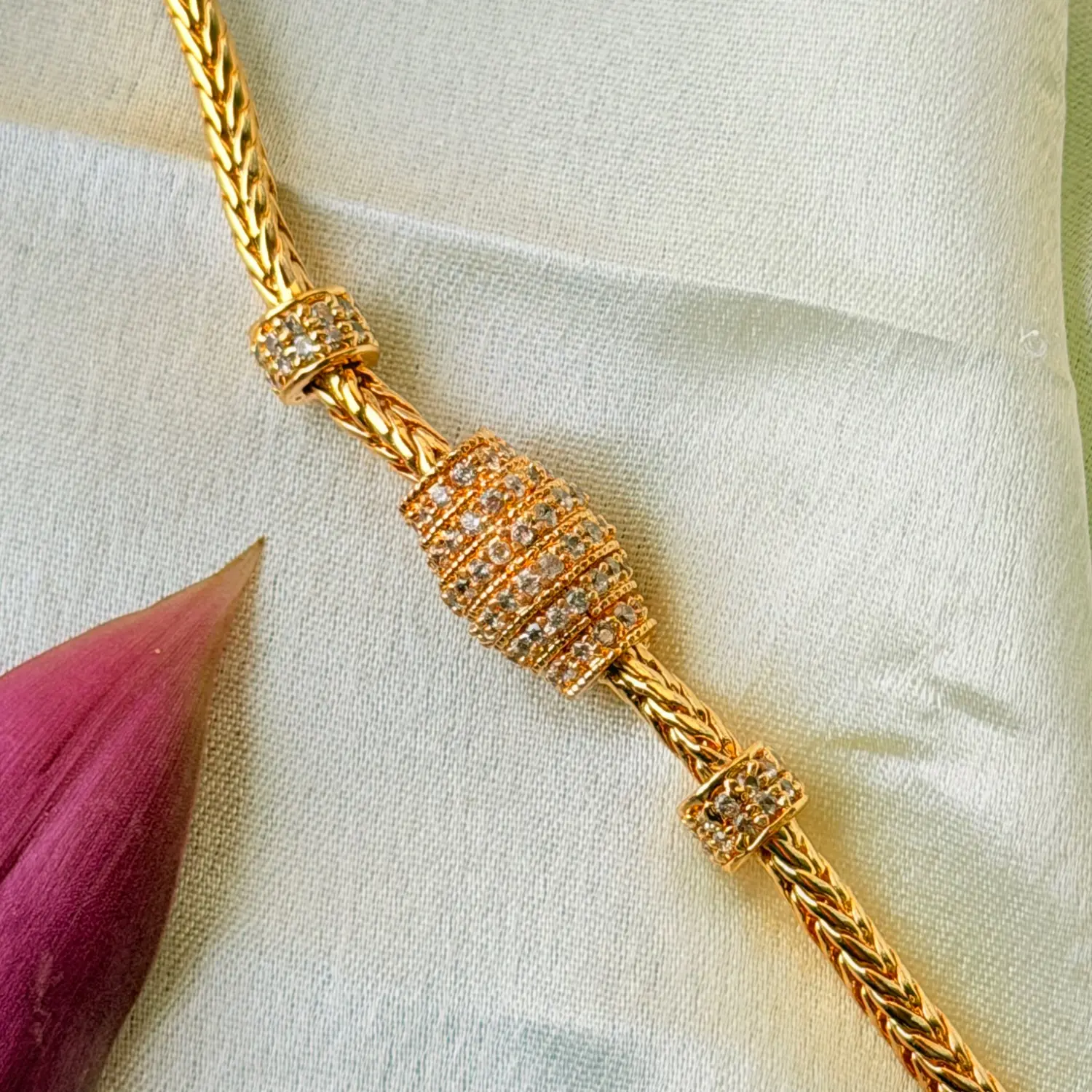 Elegant 26 Inches Gold-Plated Chain Necklace with Central Ornate Beaded Cluster