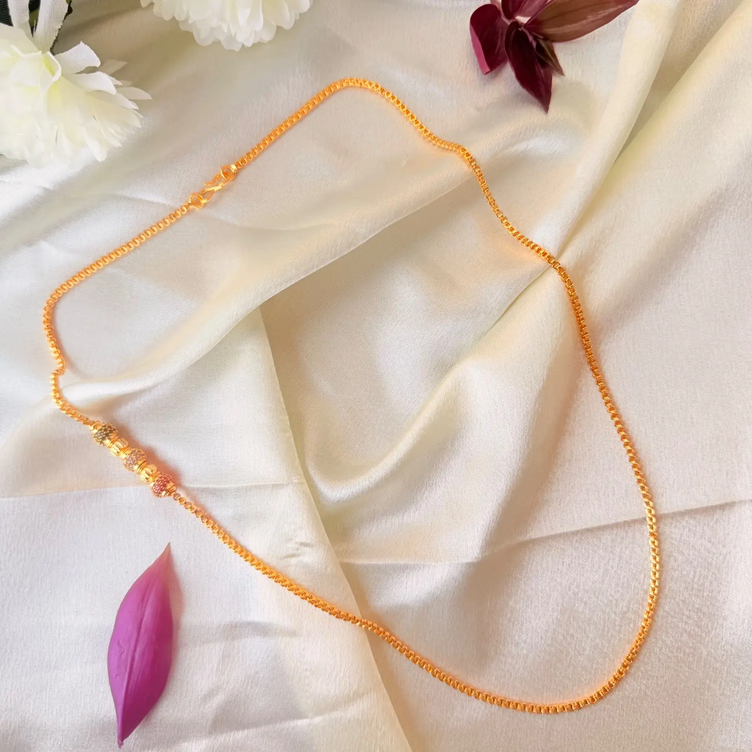 Elegant 26 Inches Gold-Plated Chain Necklace with Sparkling Stone-Studded Spherical Cluster