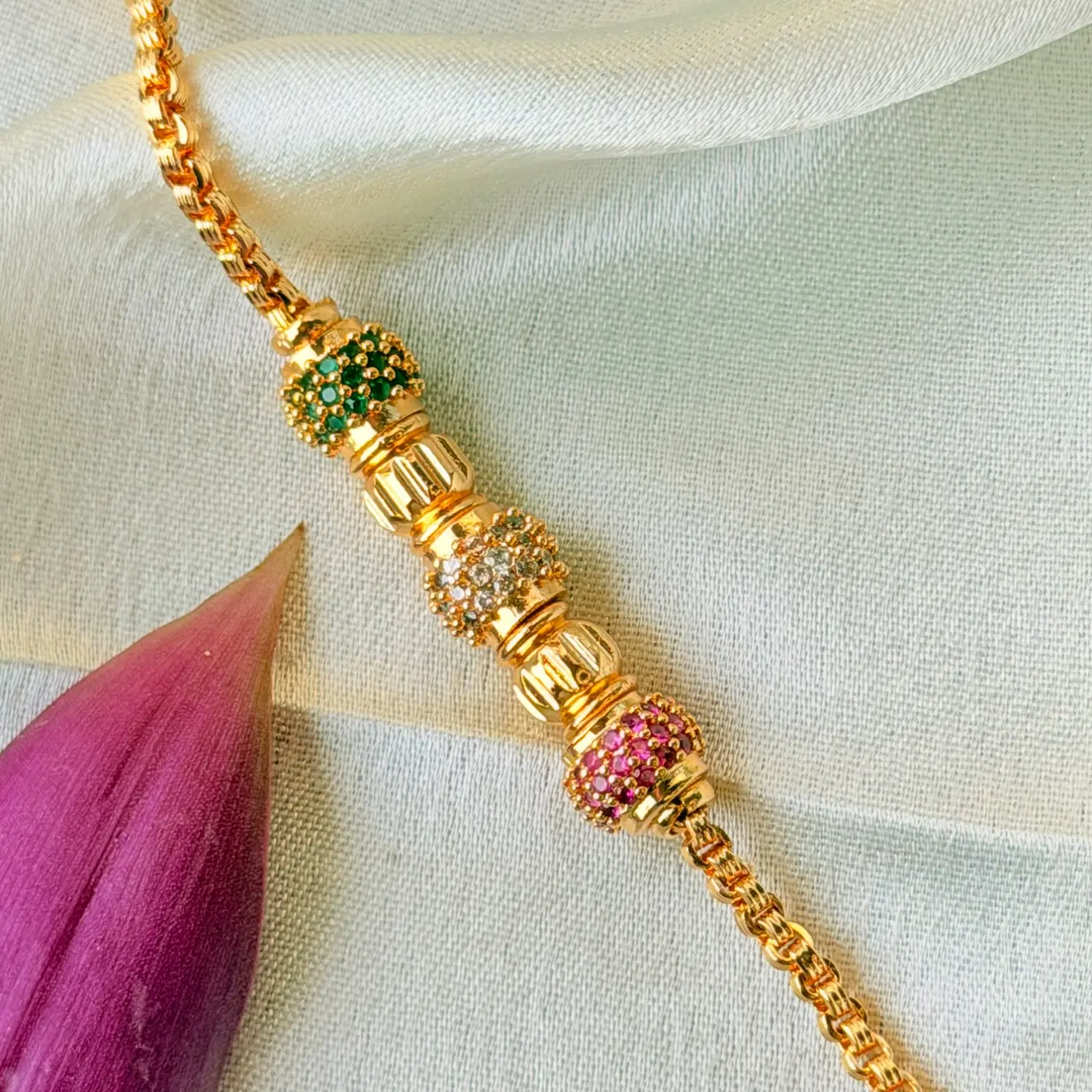 Elegant 26 Inches Gold-Plated Chain Necklace with Sparkling Stone-Studded Spherical Cluster