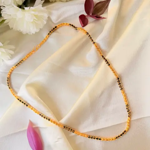Traditional 26 Inches Gold-Plated Chain Necklace with Alternating Black Beads