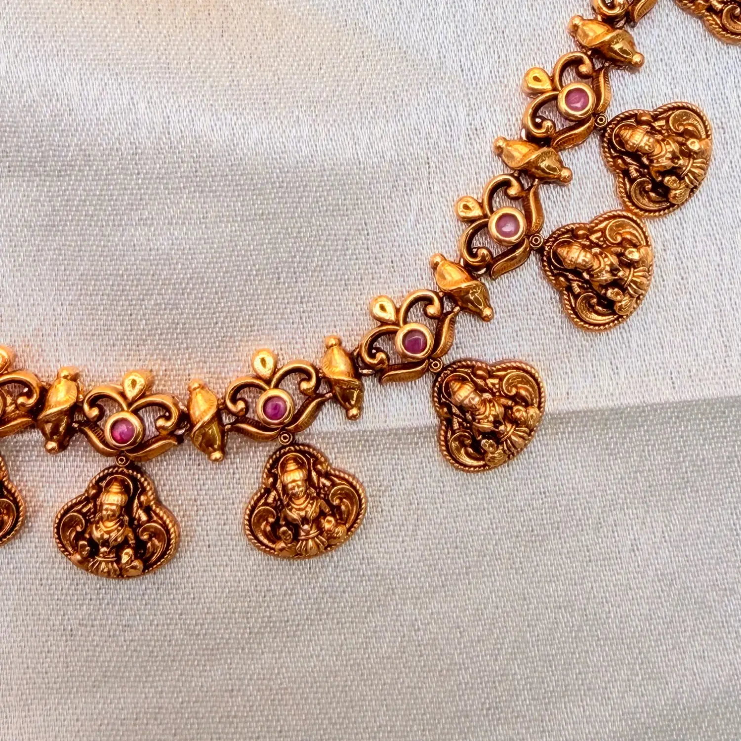 Traditional Lakshmi and Peacock Temple Antique Gold Necklace Set SJPM034