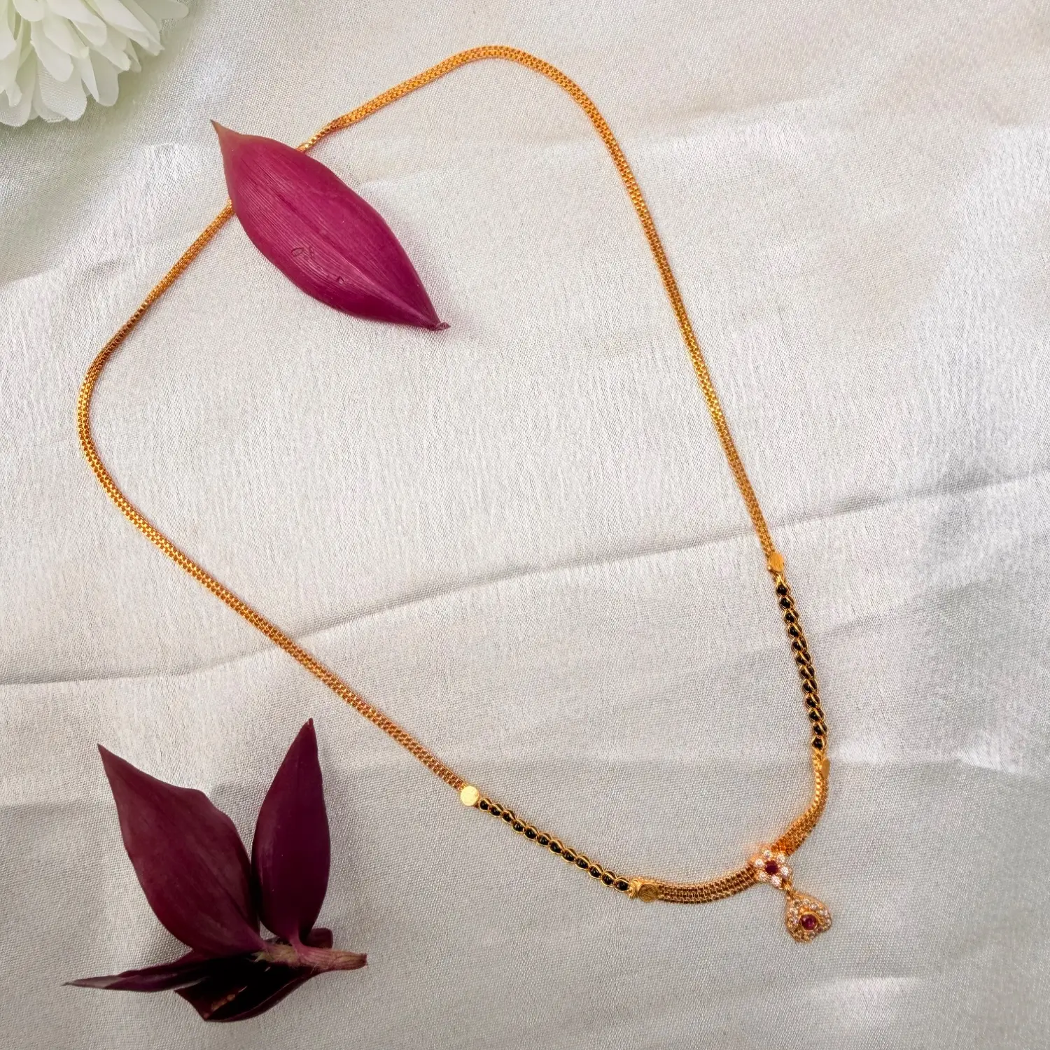 Delicate Gold Chain & Black Beaded Mangalsutra Necklace