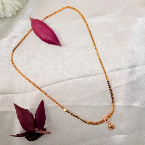 Delicate Gold Chain & Black Beaded Mangalsutra Necklace