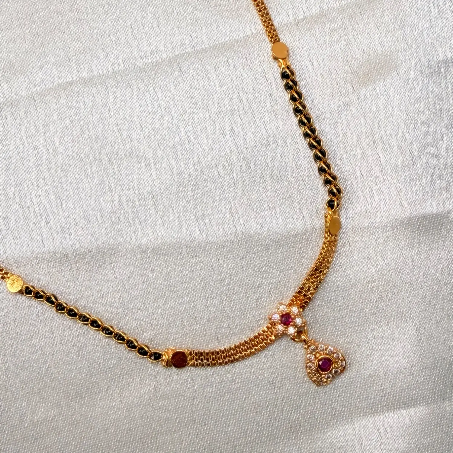 Delicate Gold Chain & Black Beaded Mangalsutra Necklace