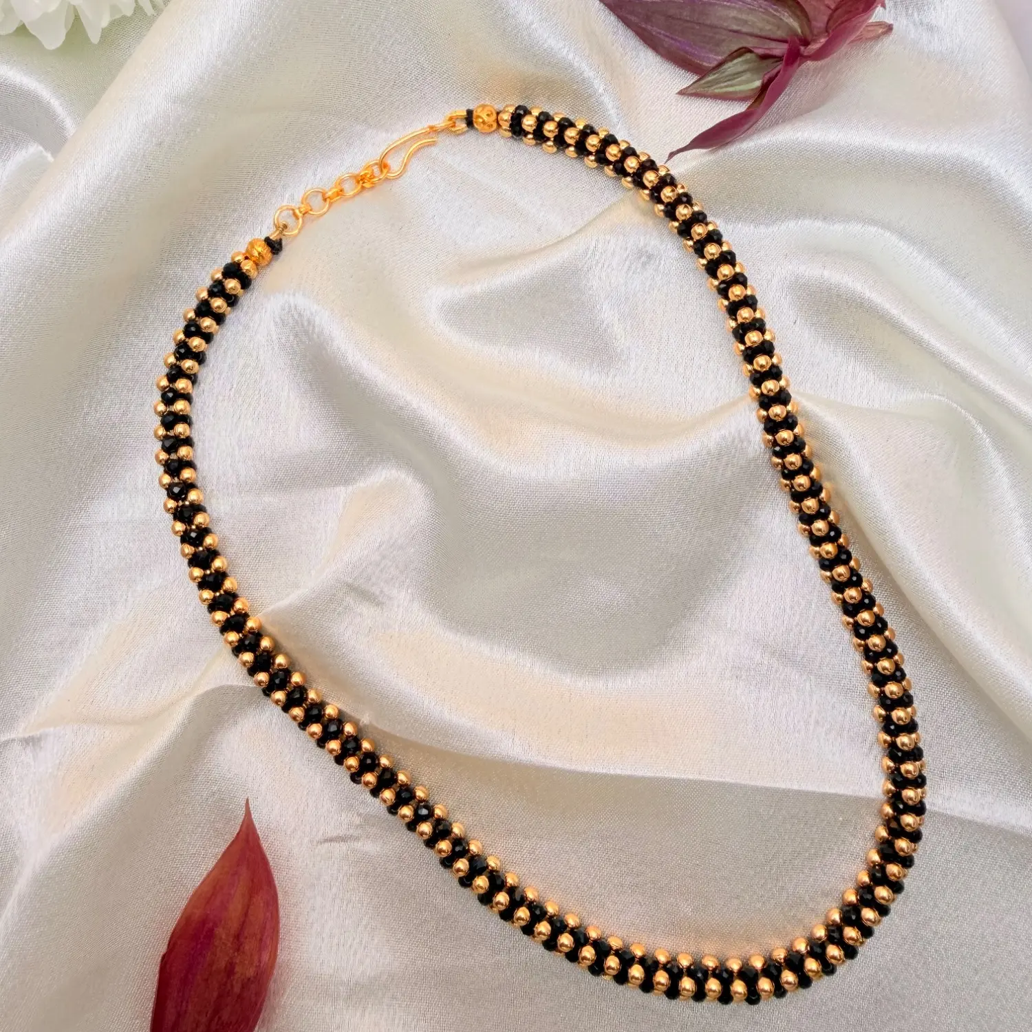 Traditional Multi-Strand Gold and Black Bead Choker Necklace