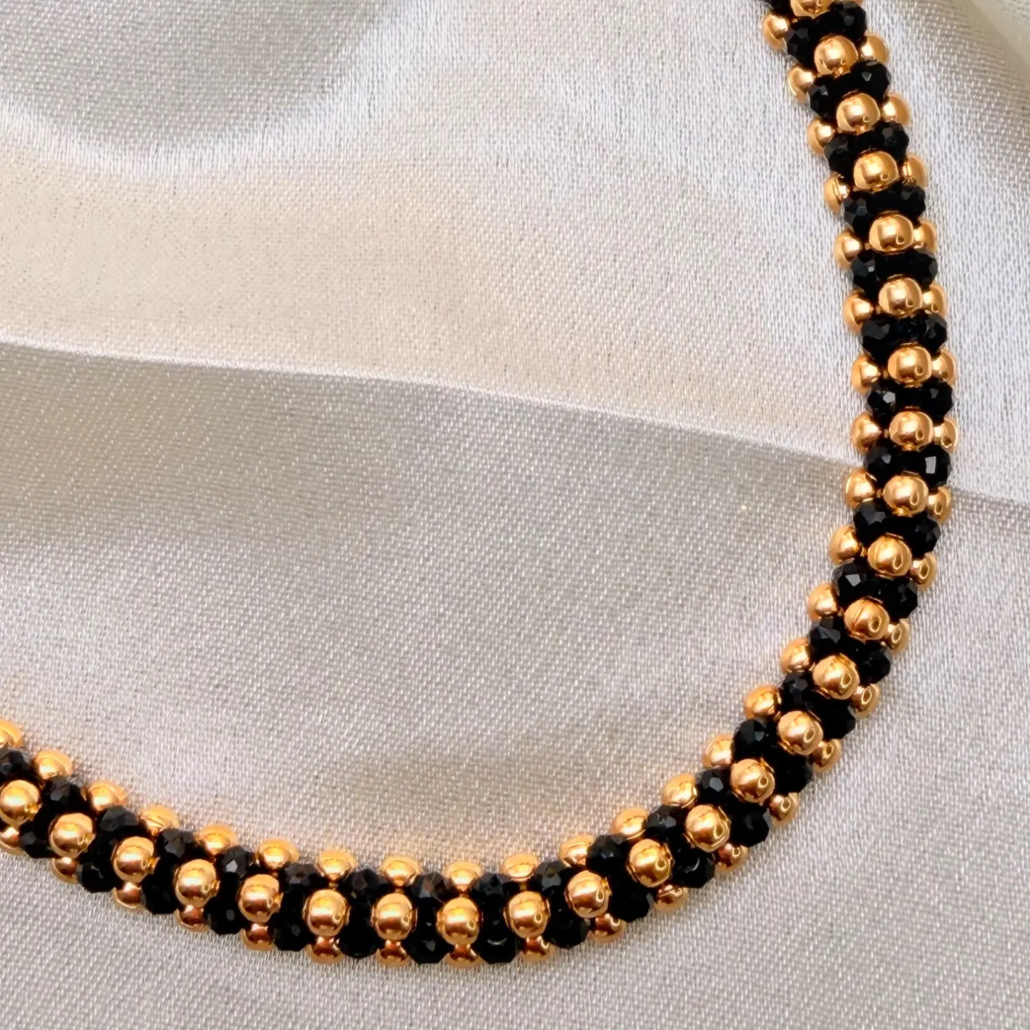 Traditional Multi-Strand Gold and Black Bead Choker Necklace