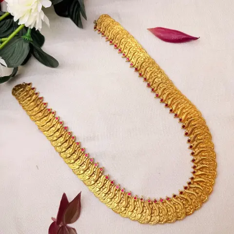 Traditional Mango Motif Kemp Stone Long Haram Necklace