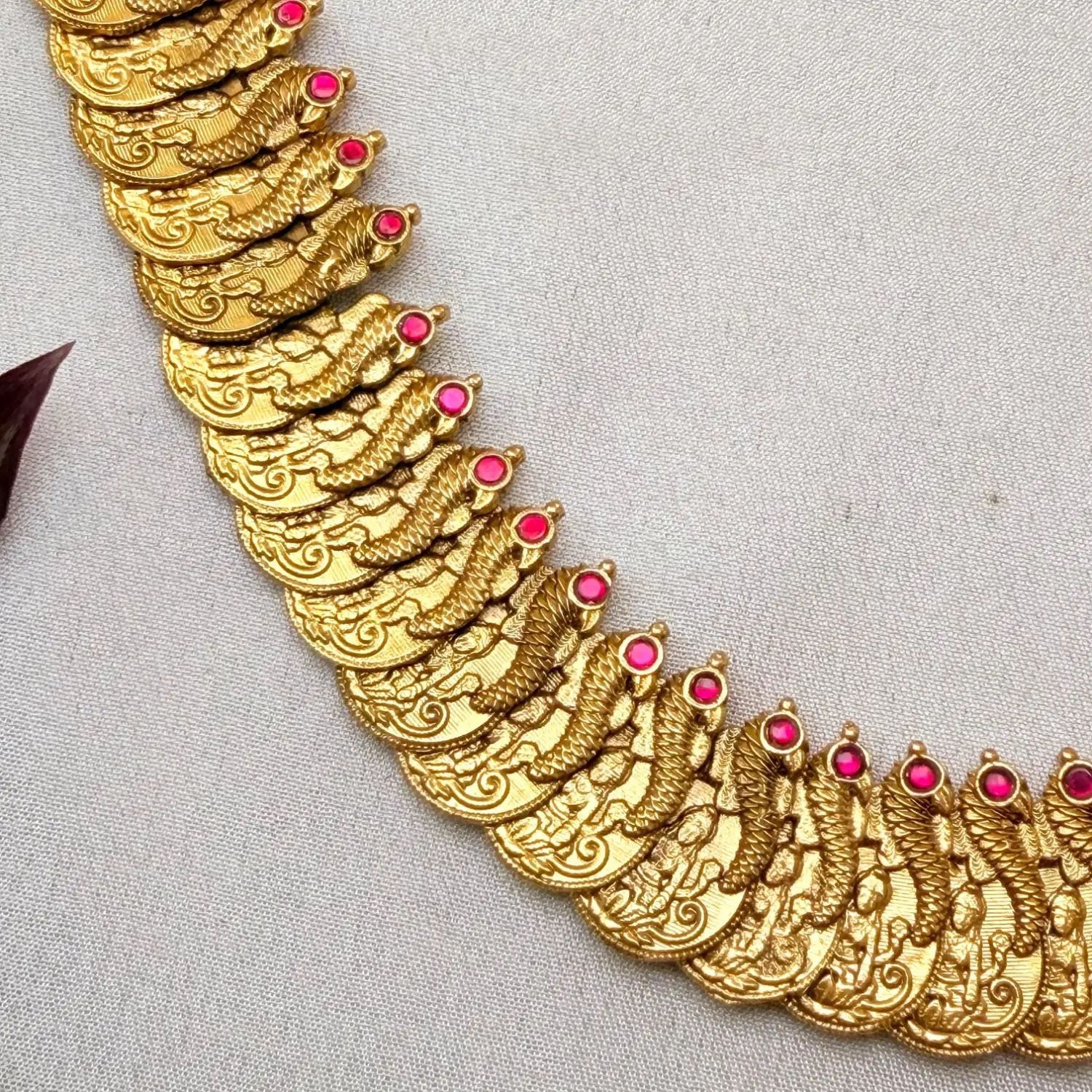 Traditional Mango Motif Kemp Stone Long Haram Necklace